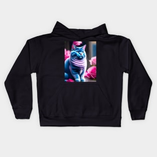 British Shorthair Poses with Pink Roses Kids Hoodie